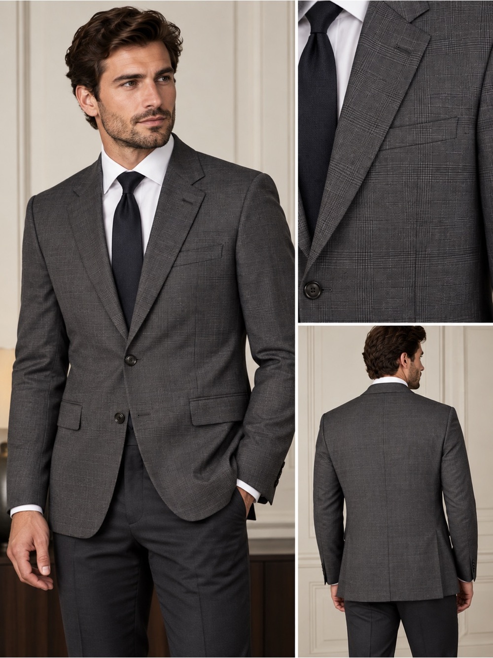 Ralph Lauren Purple Label Men's Suit Jacket, Sz 4OR, Gray Plaid 100% Wool Italy